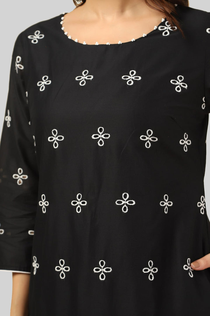 Black Schiffli Embroidered Kurti