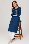 Blue Embroidered Pashmina Winter Kurti
