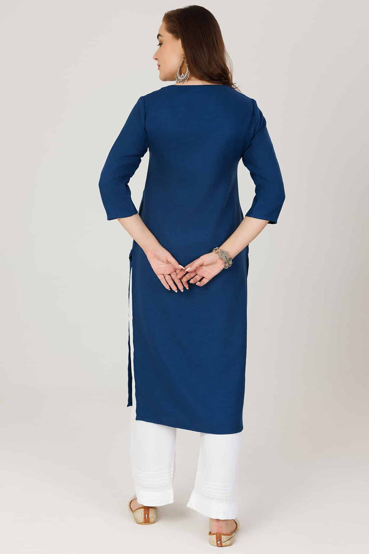Blue Embroidered Pashmina Winter Kurti