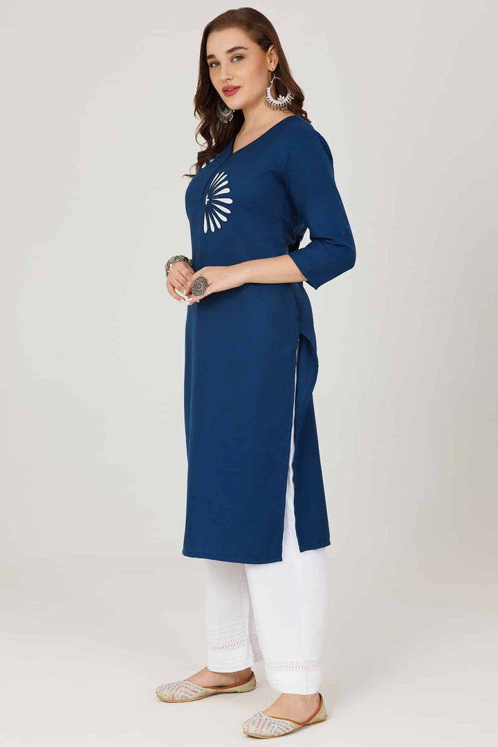 Blue Embroidered Pashmina Winter Kurti