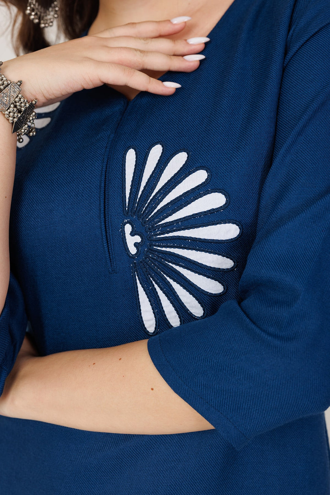 Blue Embroidered Pashmina Winter Kurti