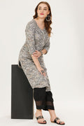 Grey Knitted Printed Winter Kurti