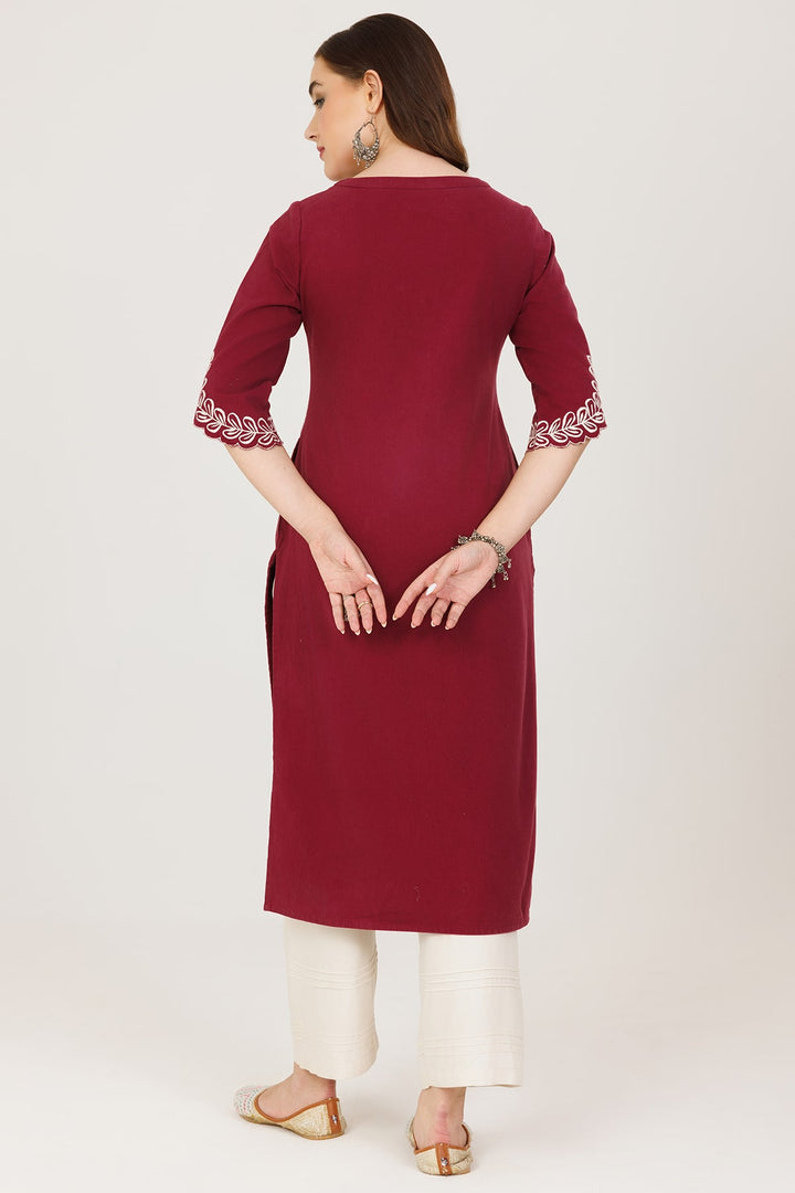 Embroidered Winter Kurti in Maroon Grace