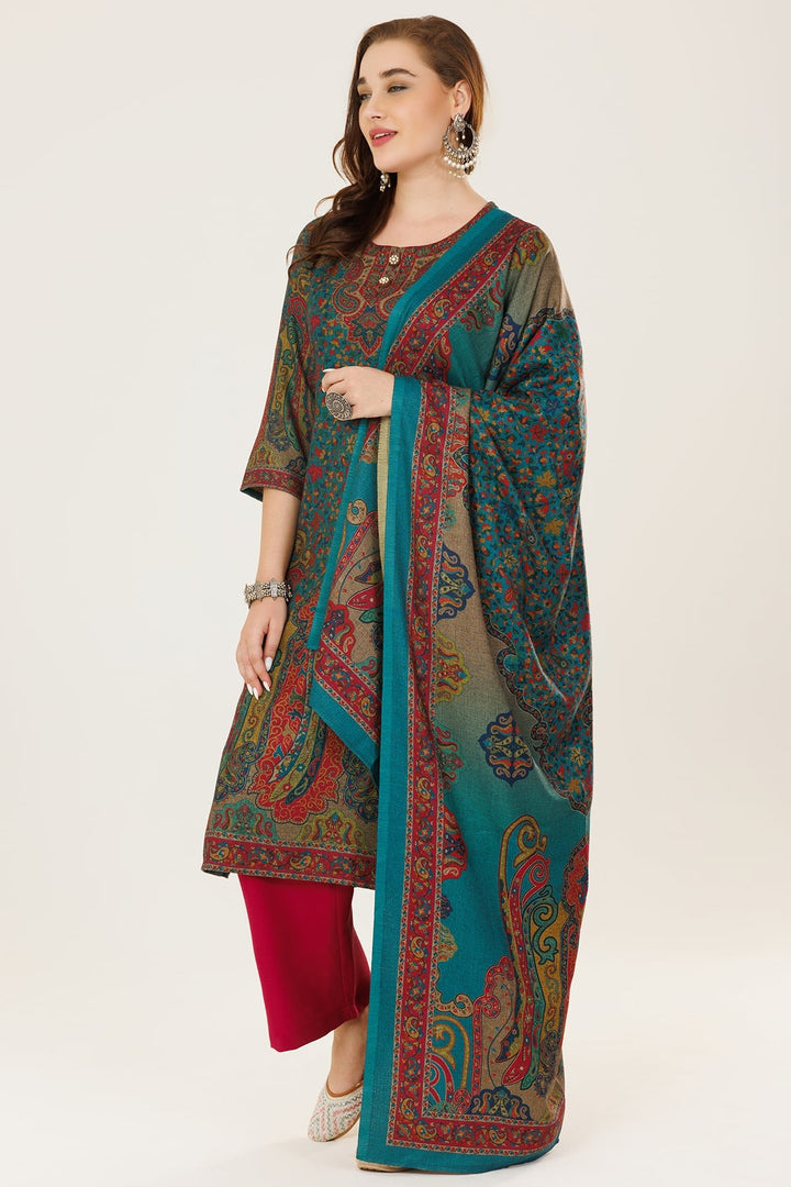 Blue Soft Pashmina Printed Winter Dupatta