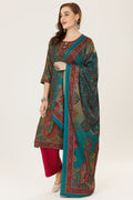 Blue Printed Winter Kurti in Pashmina with Round Neck