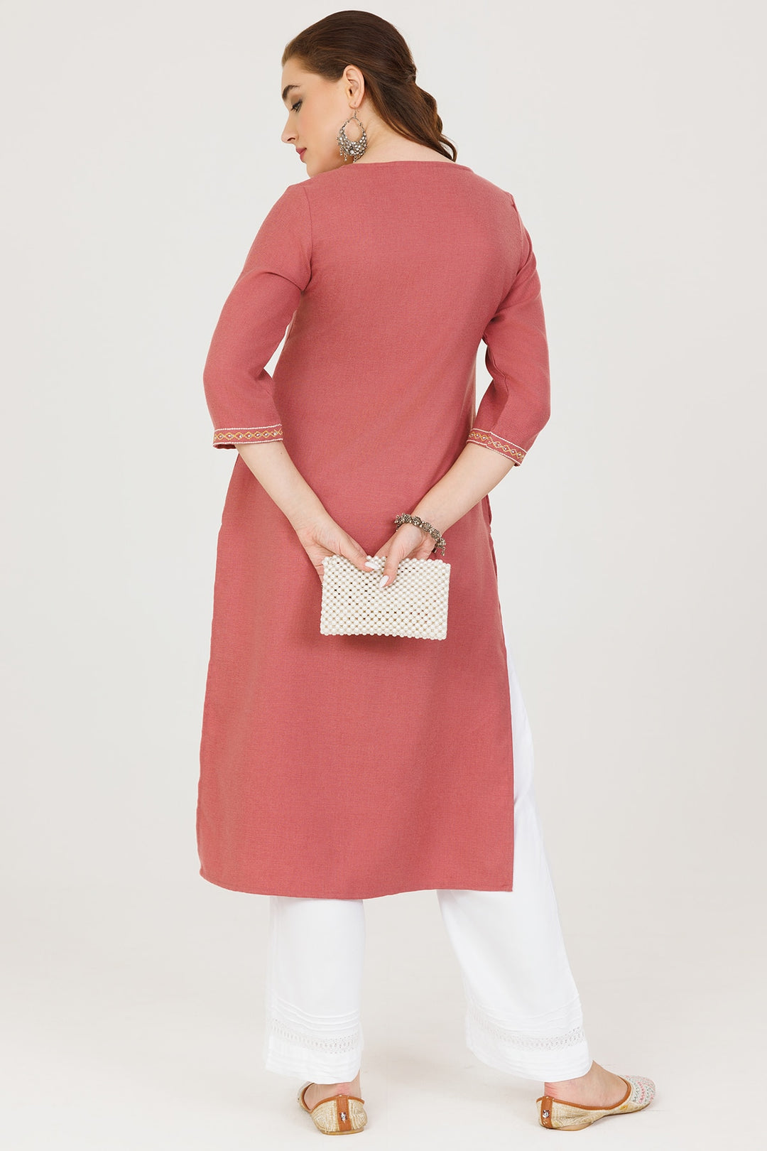 Pink Pashmina Embroidered Winter Kurti