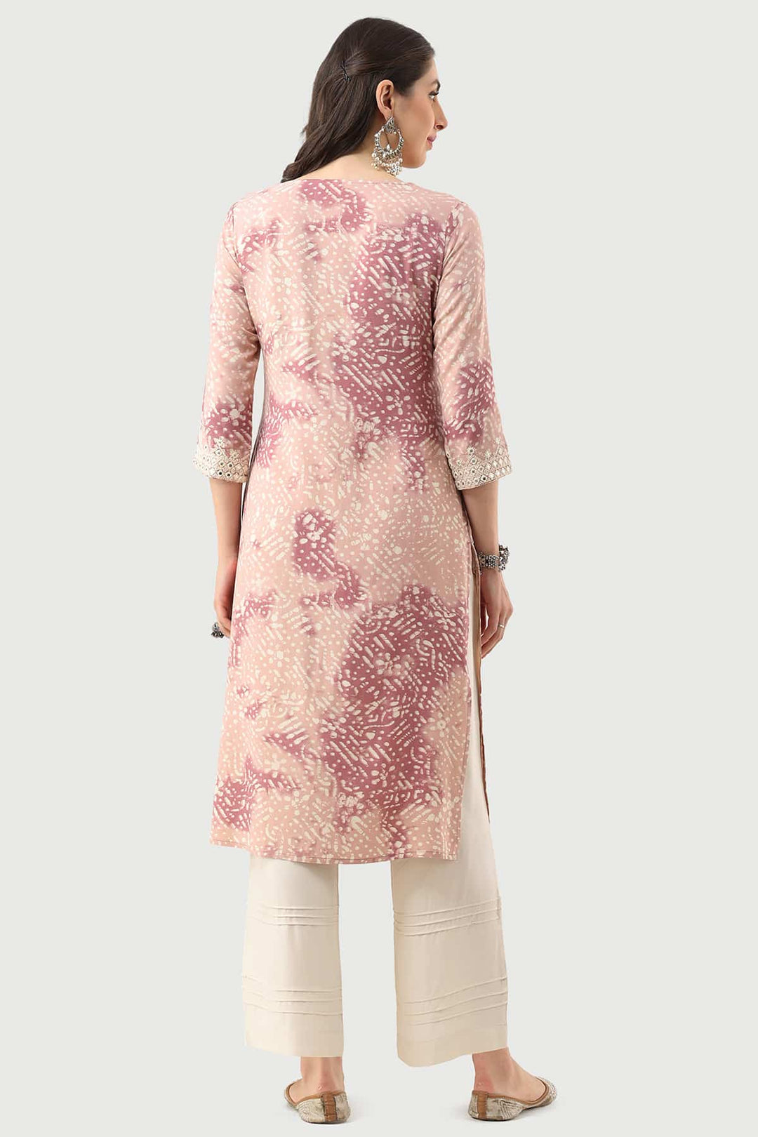 Peach Rayon Embroidered Kurti