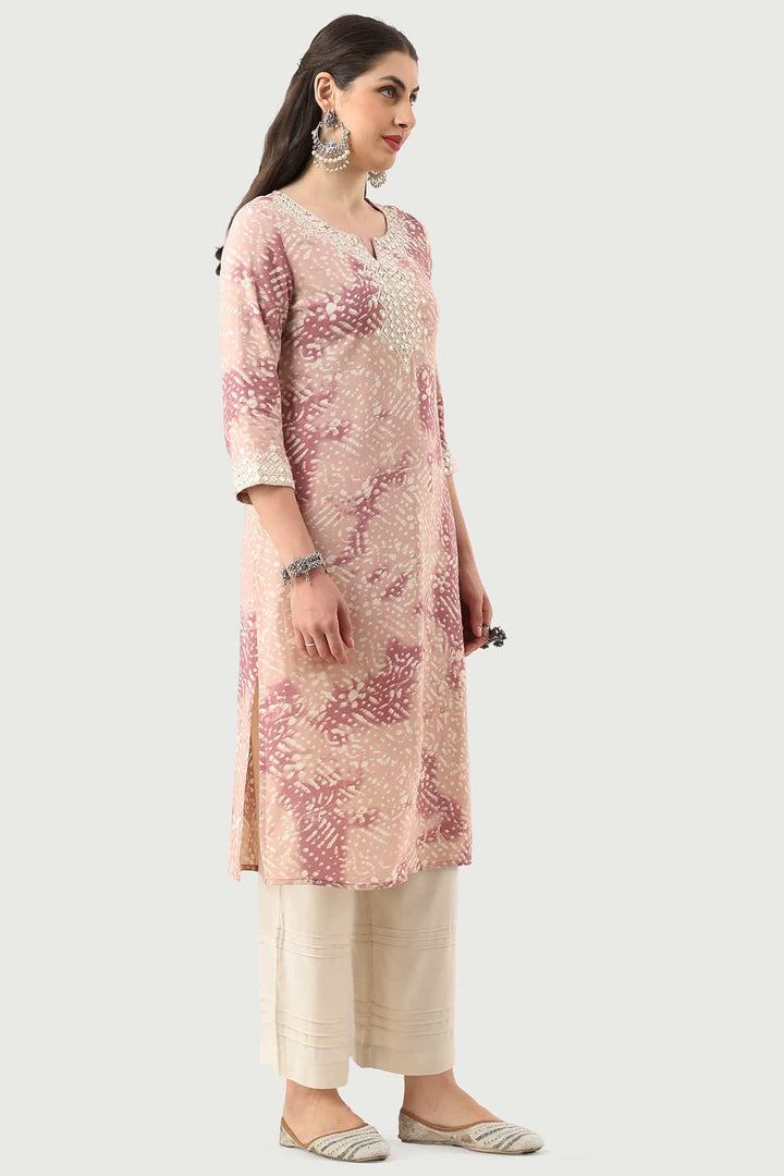 Peach Rayon Embroidered Kurti