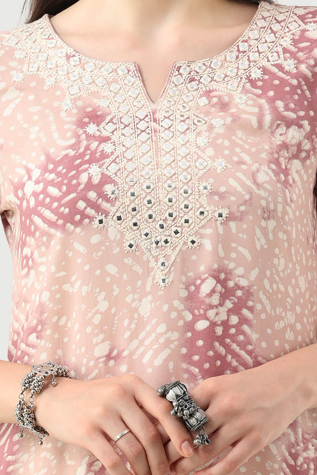 Peach Rayon Embroidered Kurti