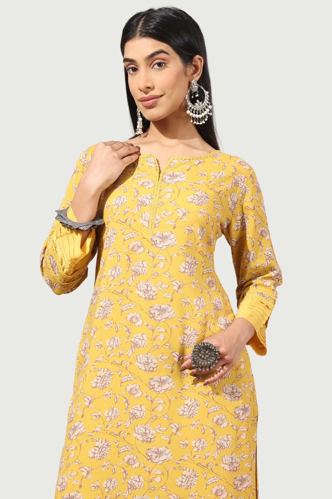 Pintuck Yellow Rayon Kurti