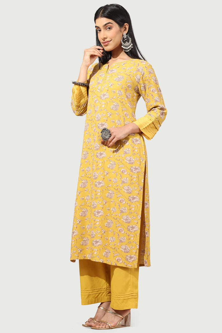 Pintuck Yellow Rayon Kurti
