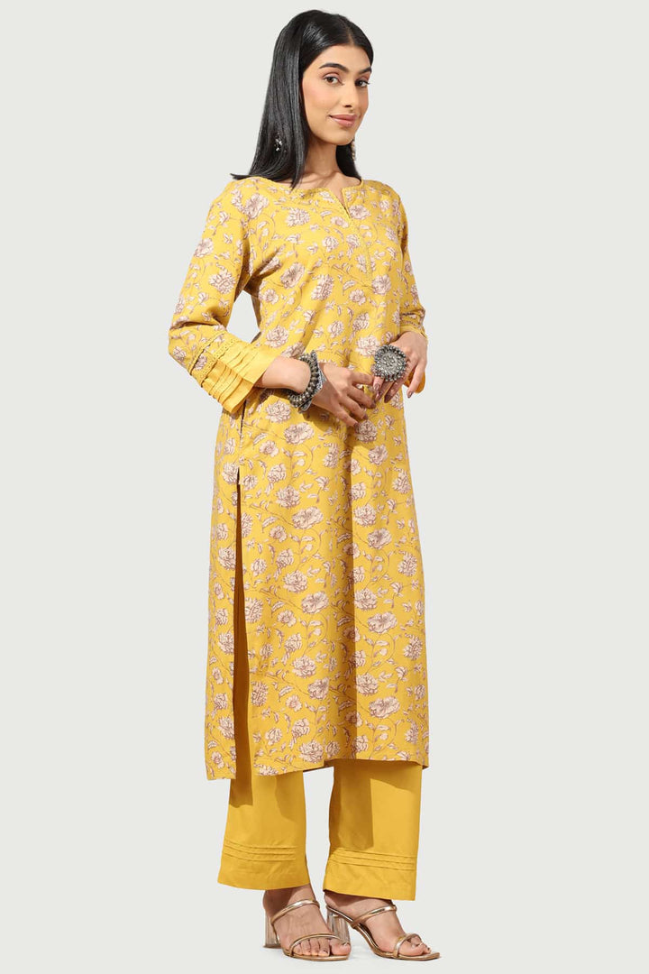 Pintuck Yellow Rayon Kurti