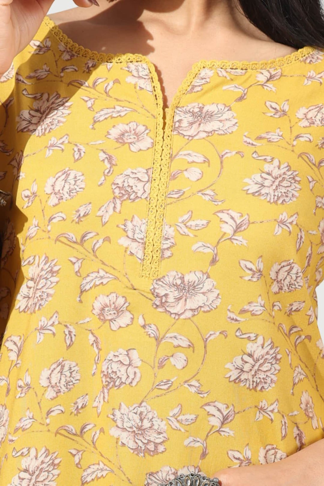 Pintuck Yellow Rayon Kurti