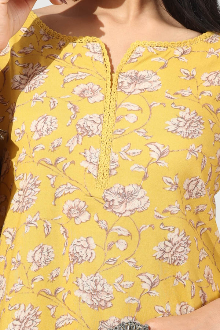Pintuck Yellow Rayon Kurti