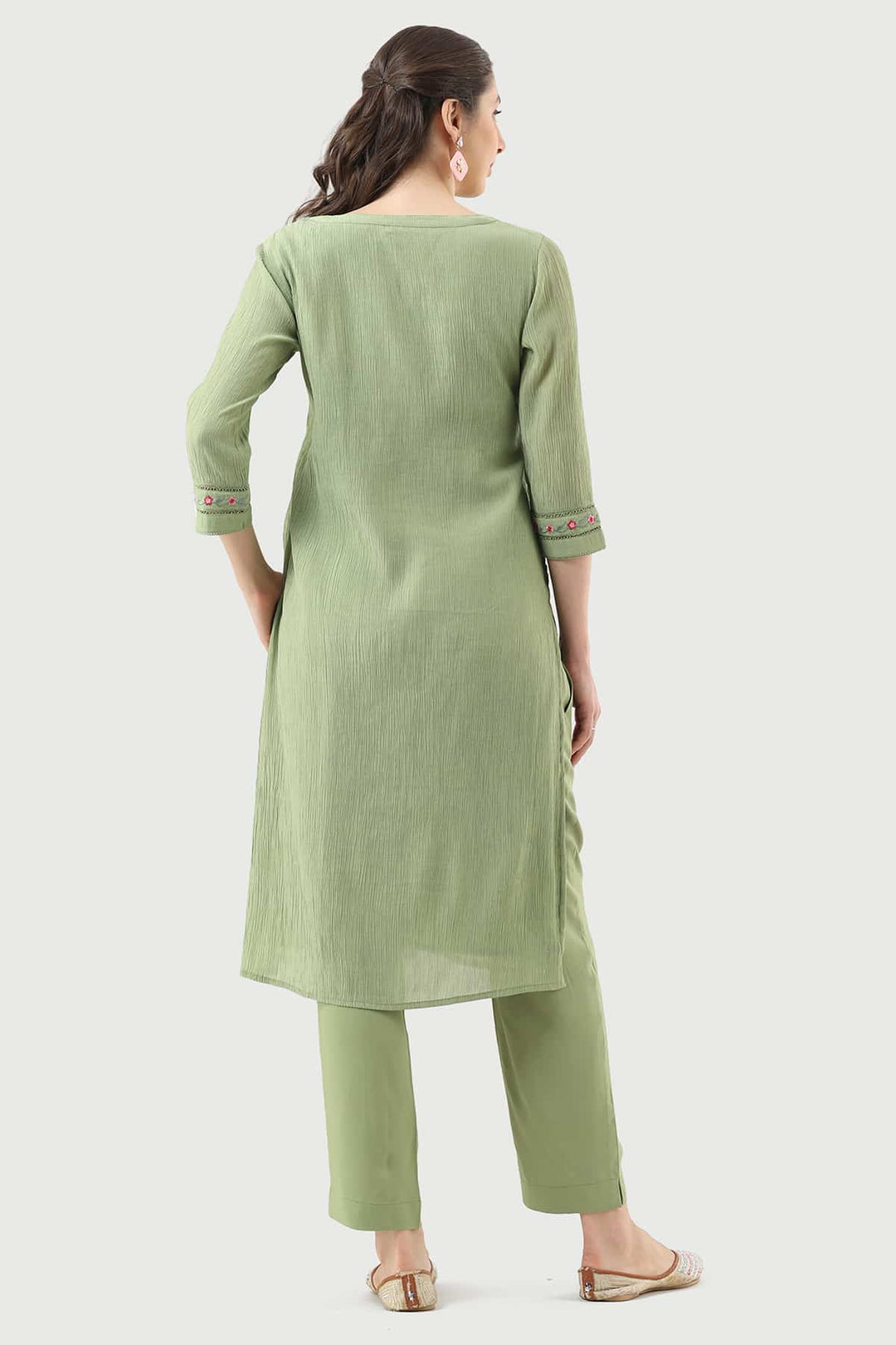 Forest Green Embroidered Crepe Kurti