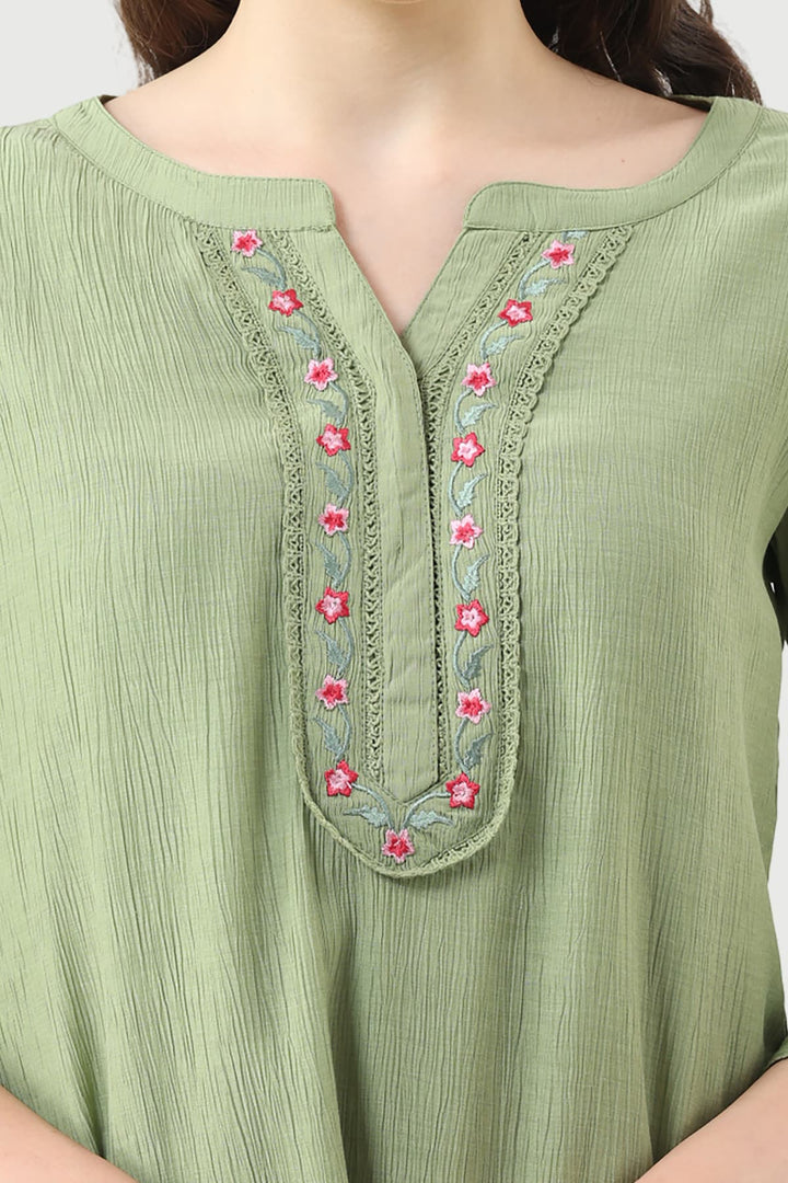 Forest Green Embroidered Crepe Kurti