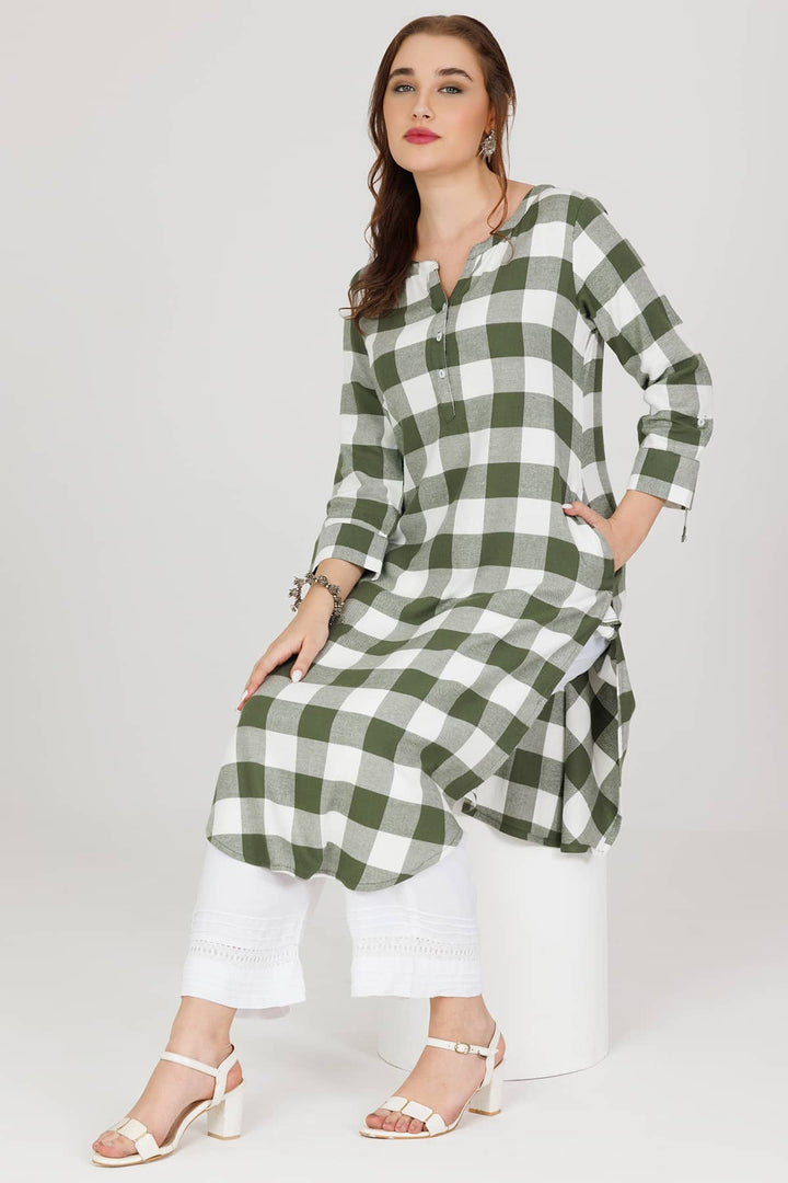 White Winter Kurti in Twill with 3/4th Sleeves