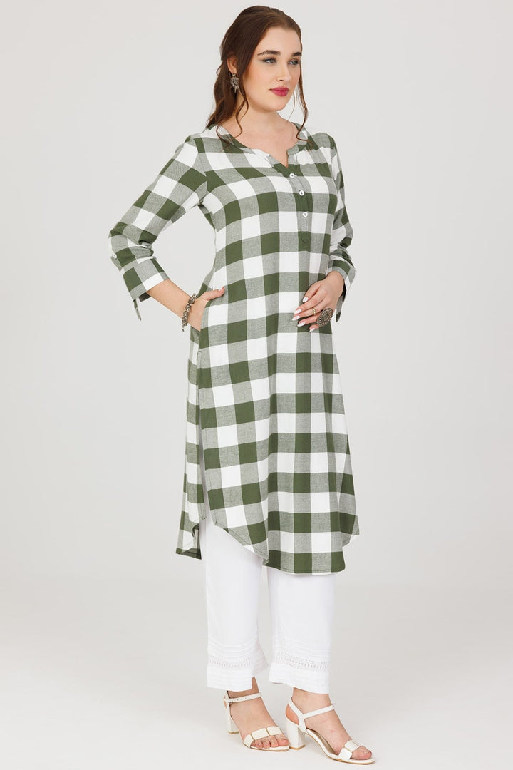 White Winter Kurti in Twill with 3/4th Sleeves