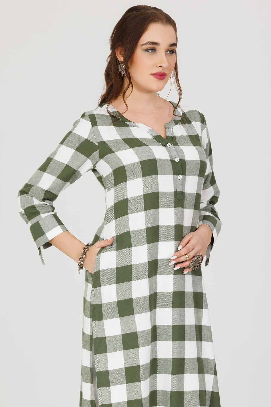 White Winter Kurti in Twill with 3/4th Sleeves
