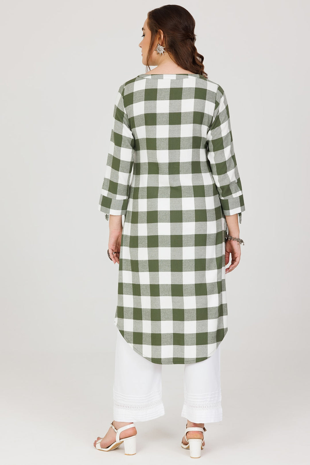 White Winter Kurti in Twill with 3/4th Sleeves