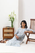 Powder Blue Printed Cotton Cambric Kurti