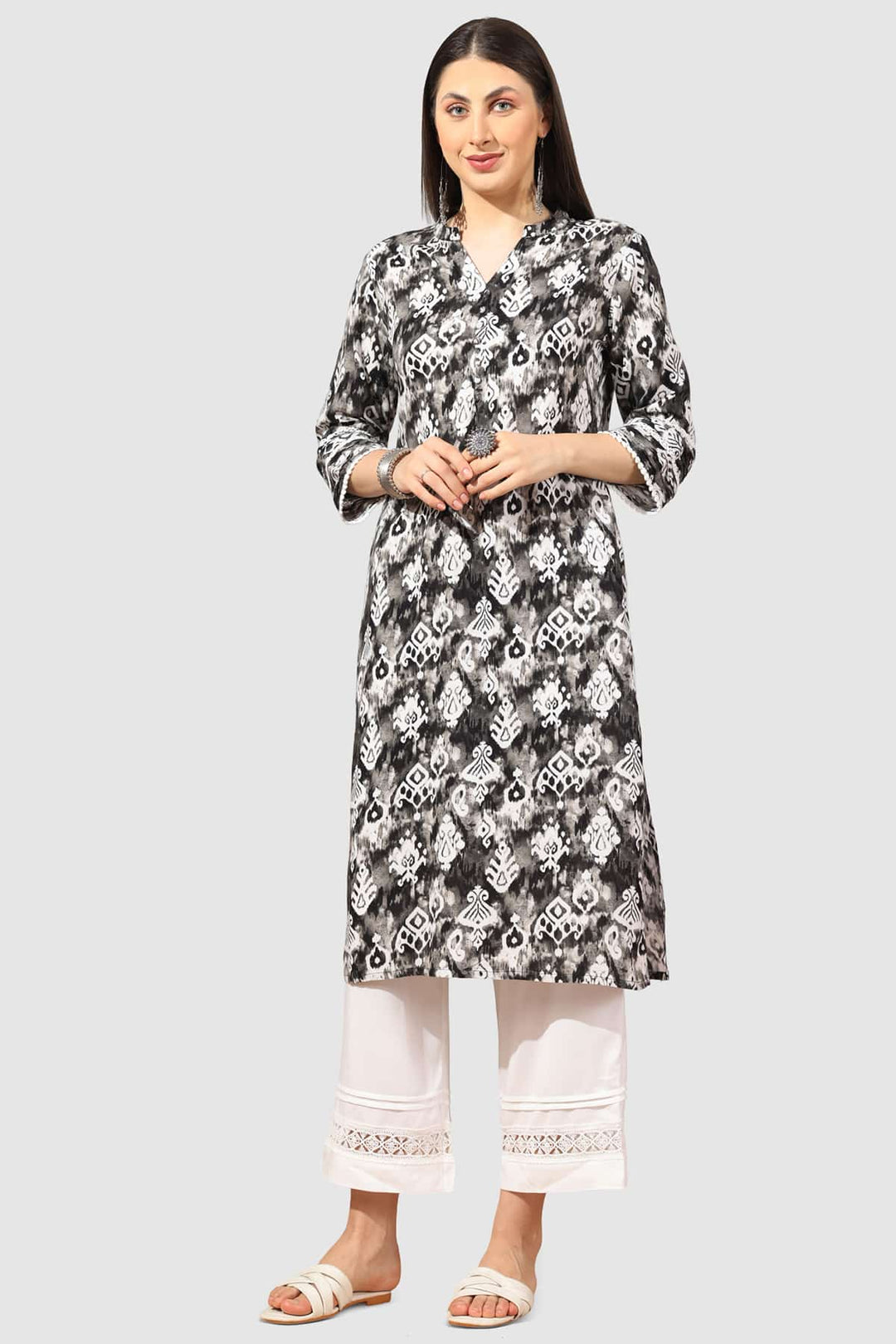Grey Pintuck Rayon Kurti