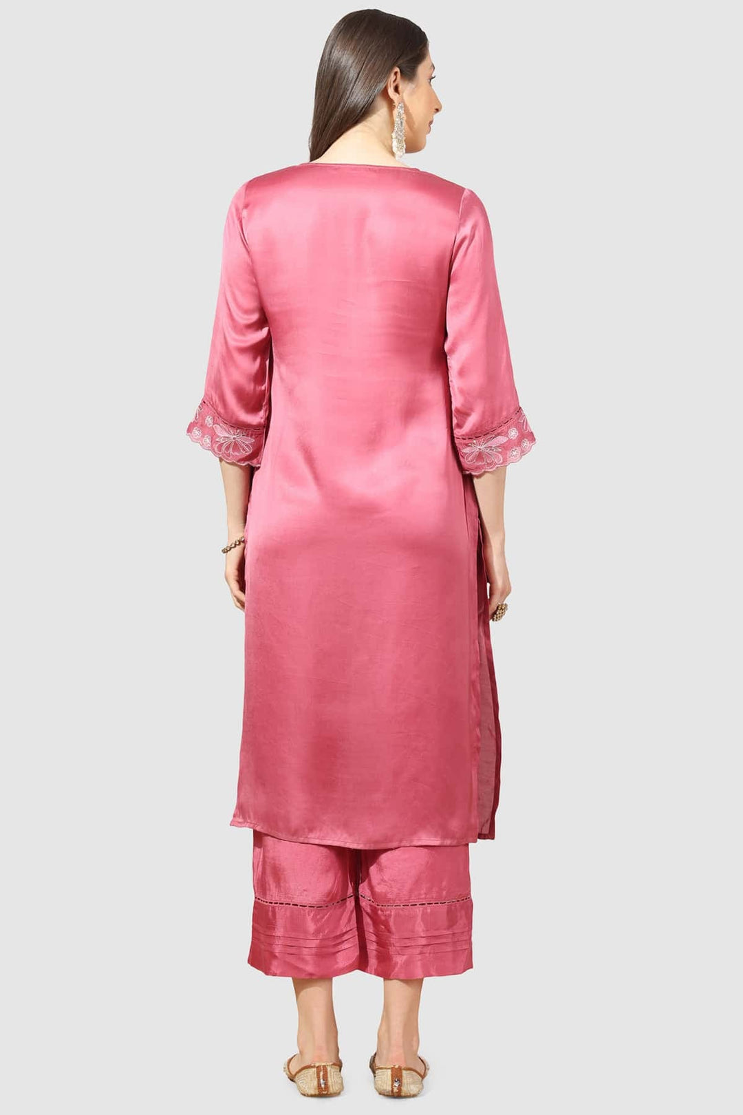 Coral Embroidered Kurti with V Neck &amp; 3/4th Sleeves