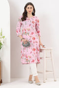 Pink Printed Rayon Kurti with 3/4th Sleeves and Round Neck