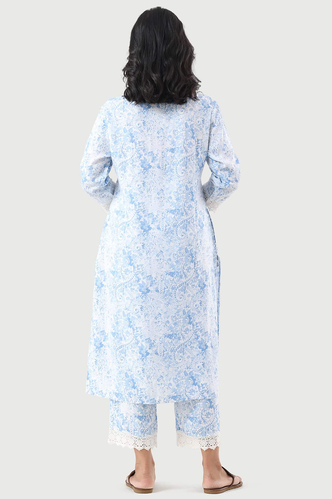 Blue Printed Rayon Kurti with 3/4th Sleeves