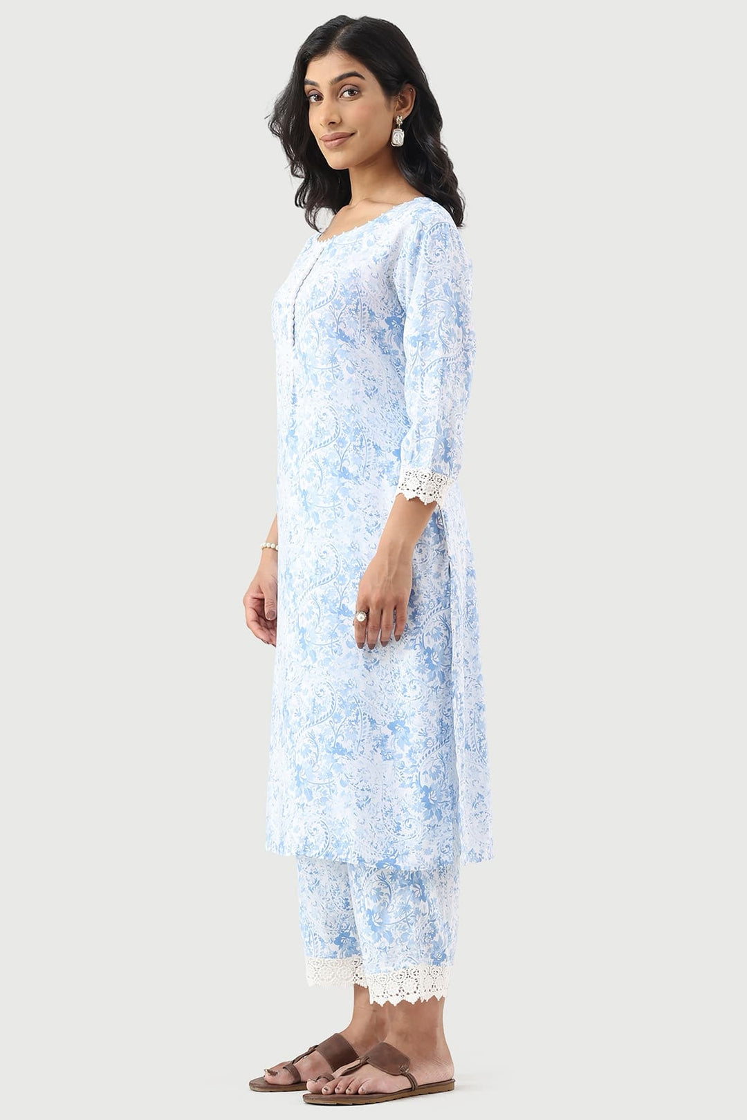 Blue Printed Rayon Kurti with 3/4th Sleeves