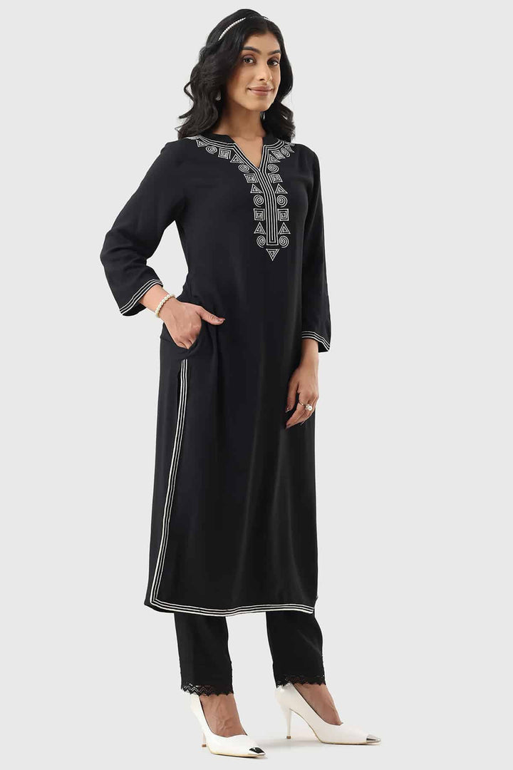 Black Rayon Twill Palazzo with Regular Fit