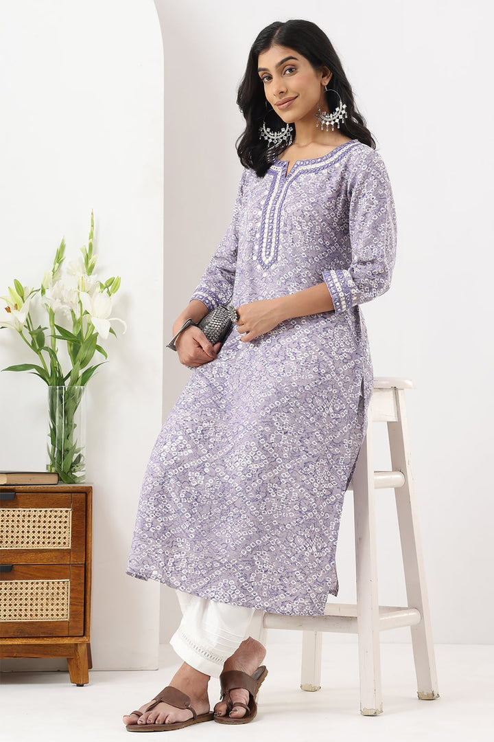 Lavender Printed Rayon Kurti