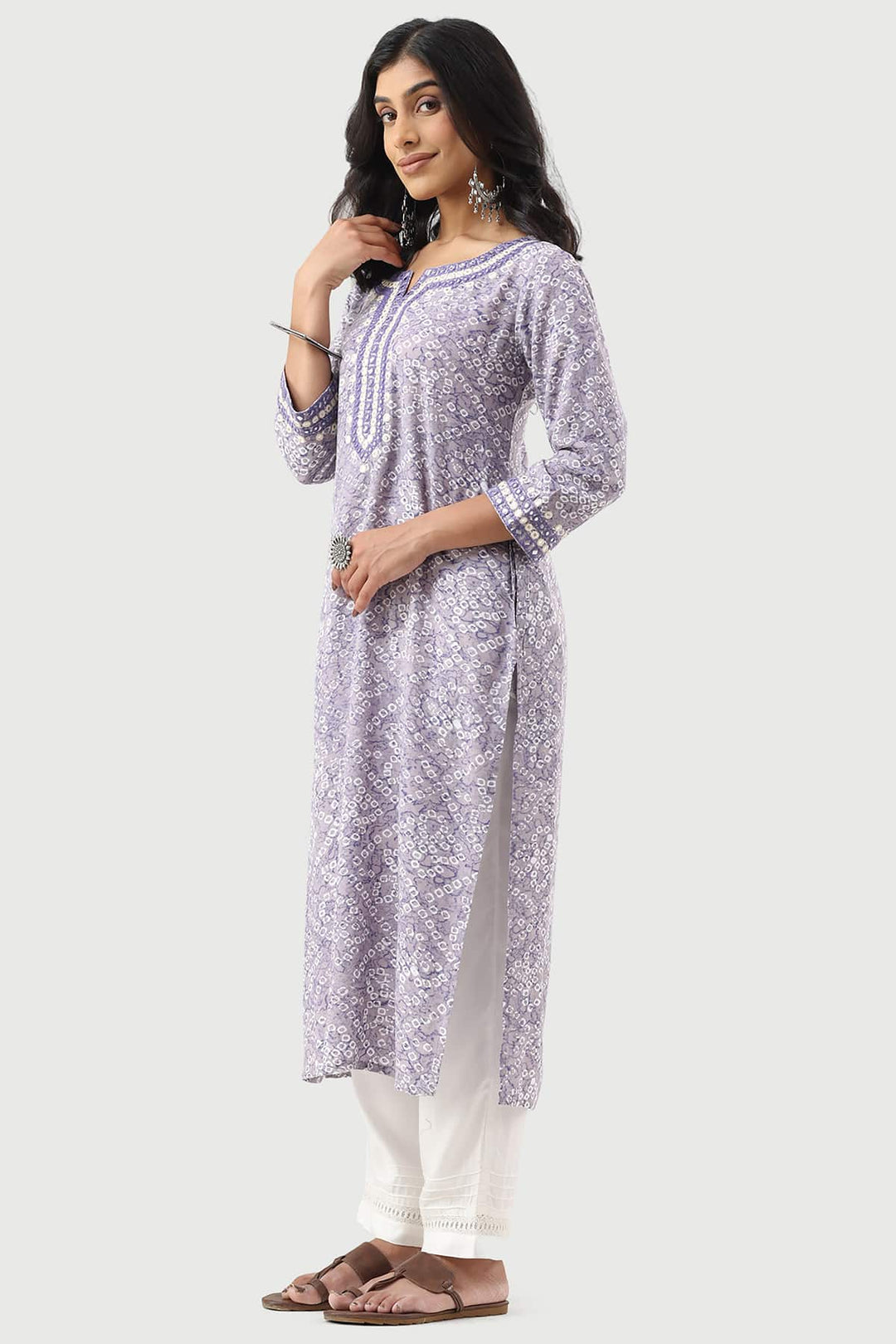 Lavender Printed Rayon Kurti