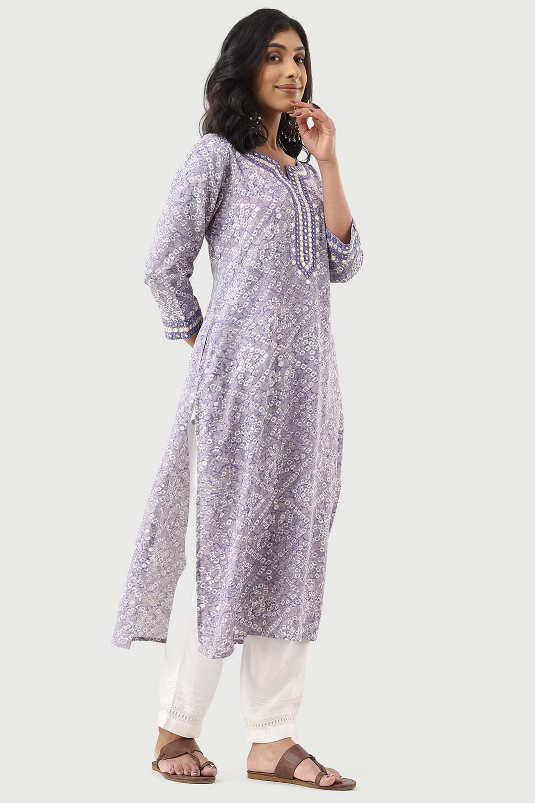 Lavender Printed Rayon Kurti