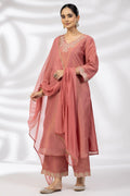 Crystal Rose Embroidered Ensemble Kurti in Tissue Shimmer