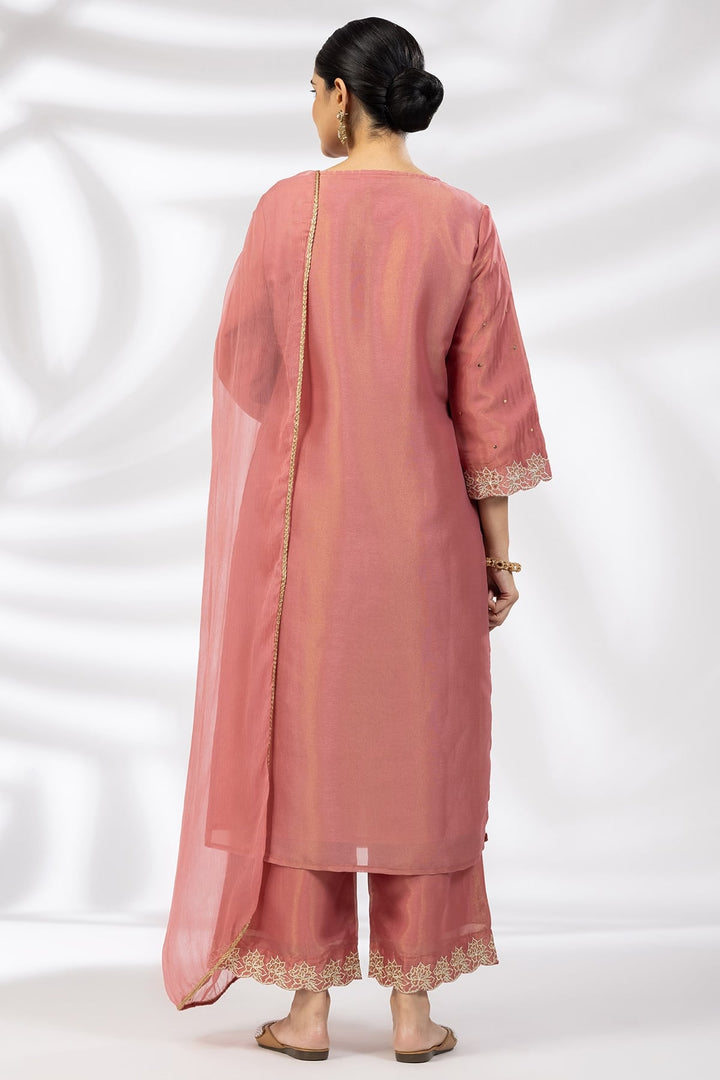 Crystal Rose Embroidered Ensemble Kurti in Tissue Shimmer