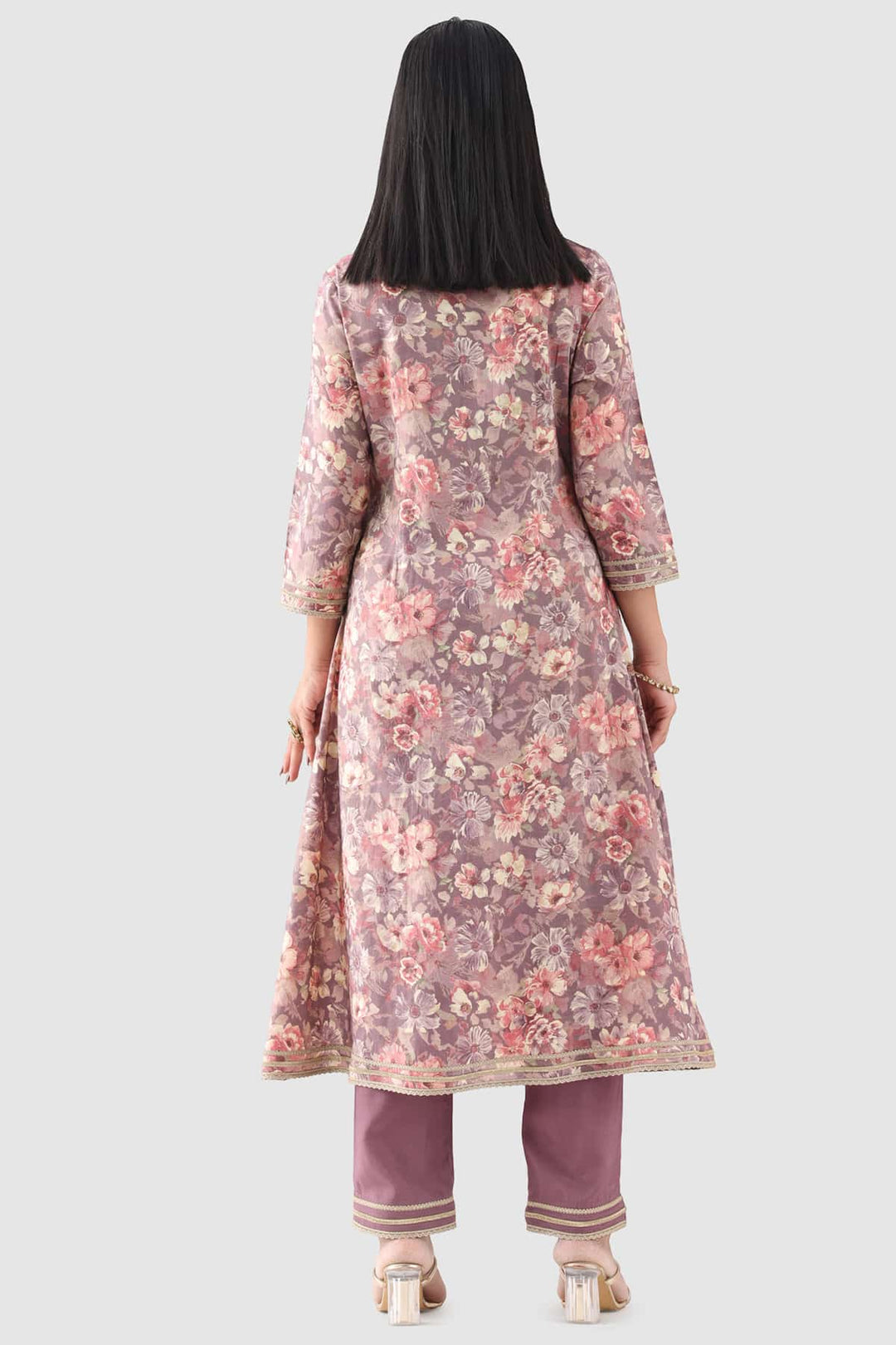 Mauve Printed Ensemble Kurti in Rayon Silk Shimmer