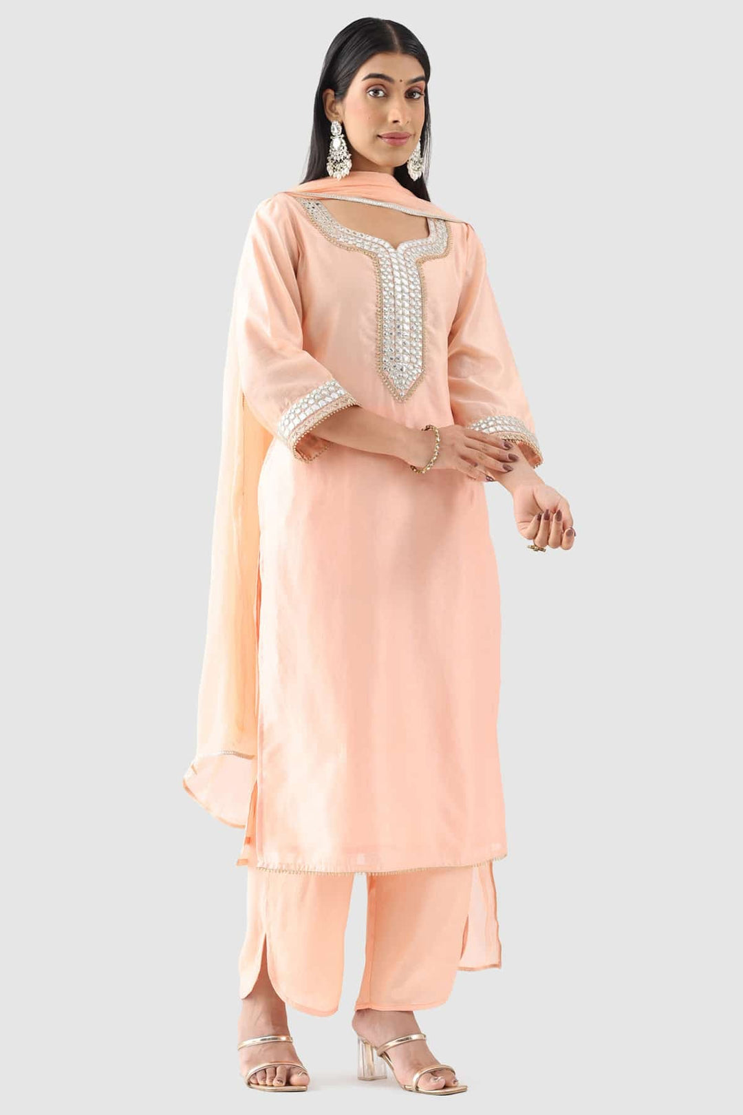 Peach Chiffon Ensemble with Dupatta