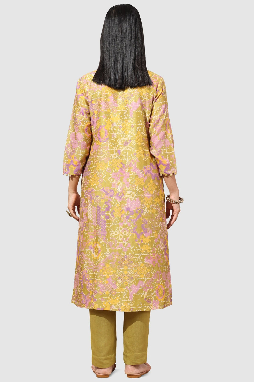 Olive Green Printed Chanderi Kurti