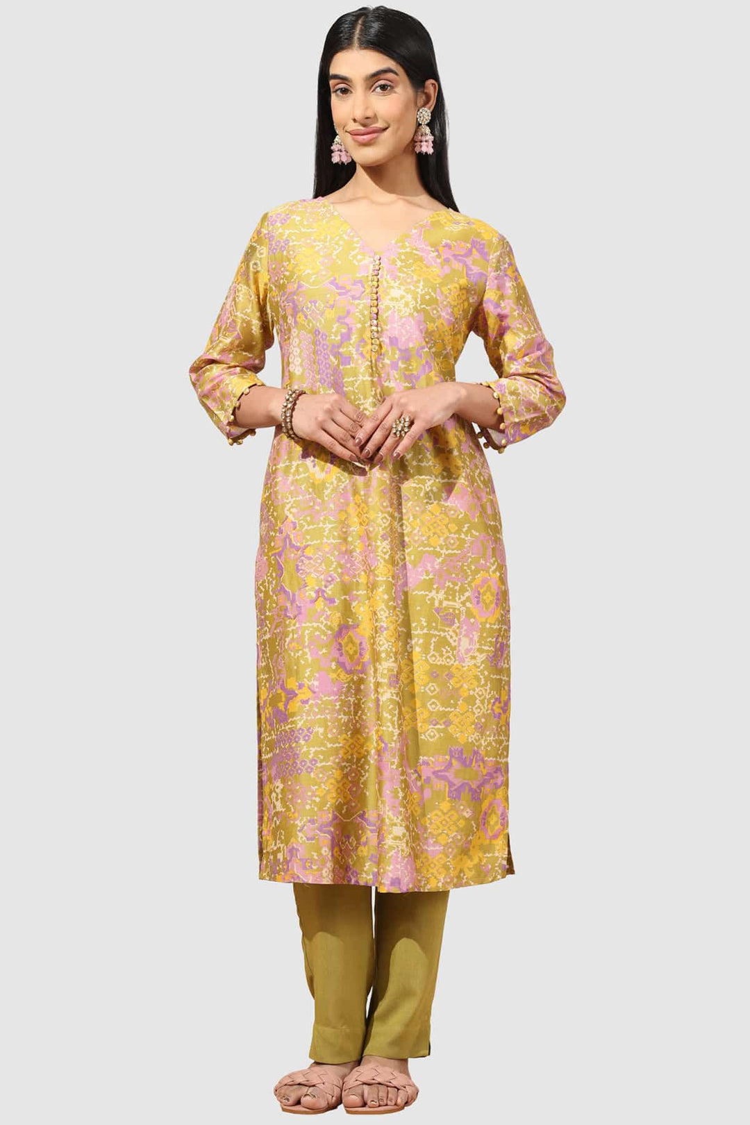Olive Green Solid Viscose Twill Palazzo