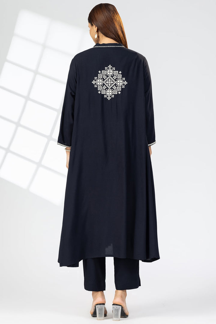 Black Rayon Embroidered Choga Style Kurti
