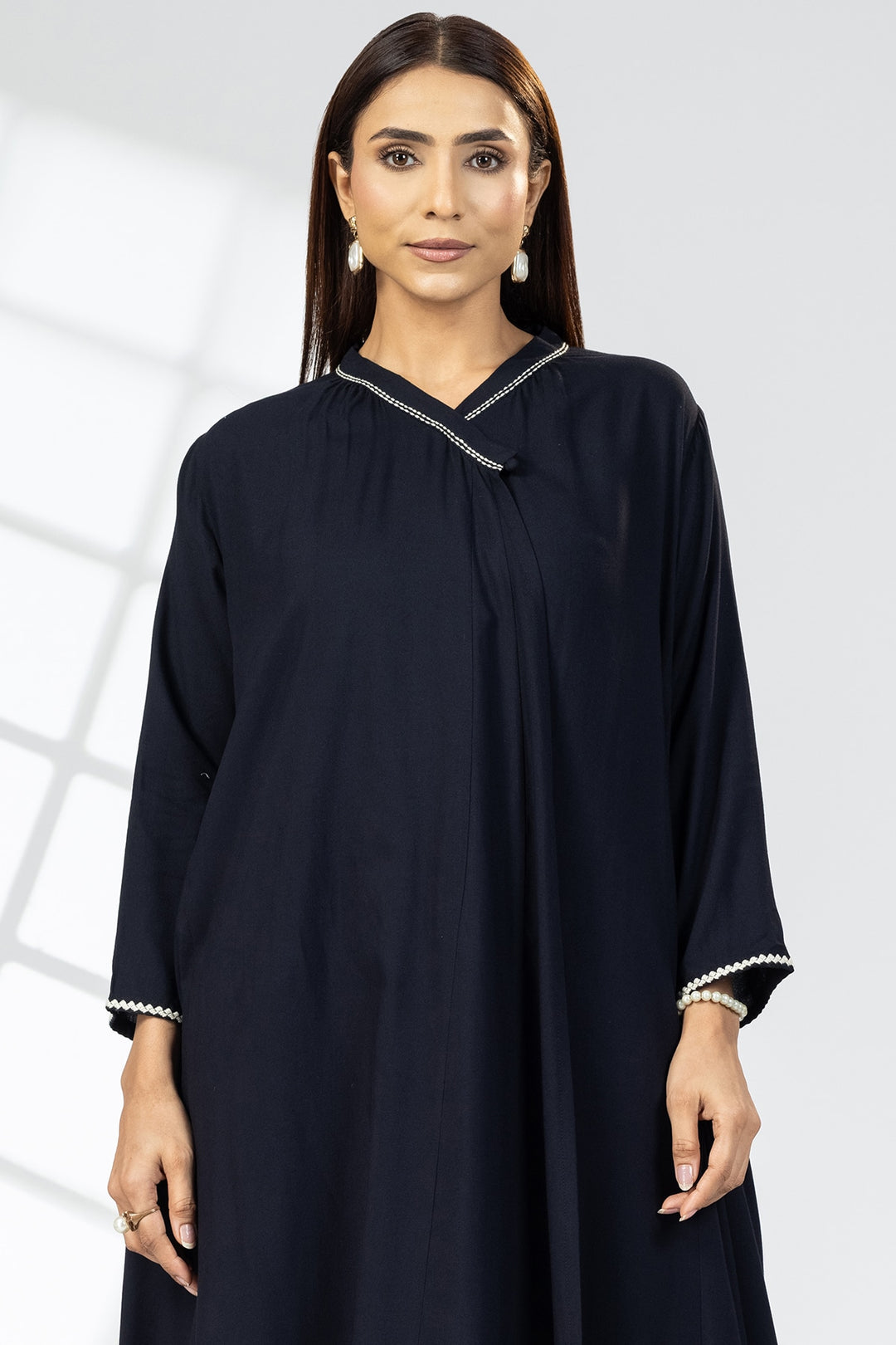 Black Rayon Embroidered Choga Style Kurti