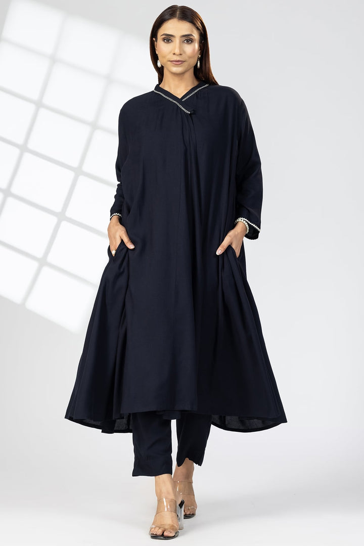 Black Rayon Embroidered Choga Style Kurti