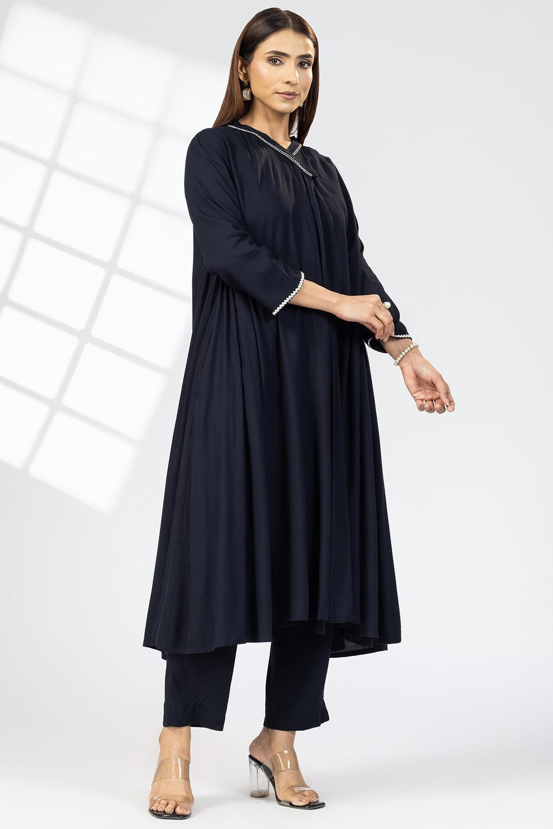 Black Rayon Embroidered Choga Style Kurti