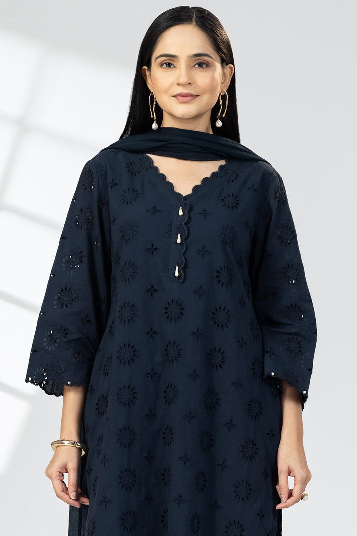Navy Blue Schiffli Embroidered Kurti