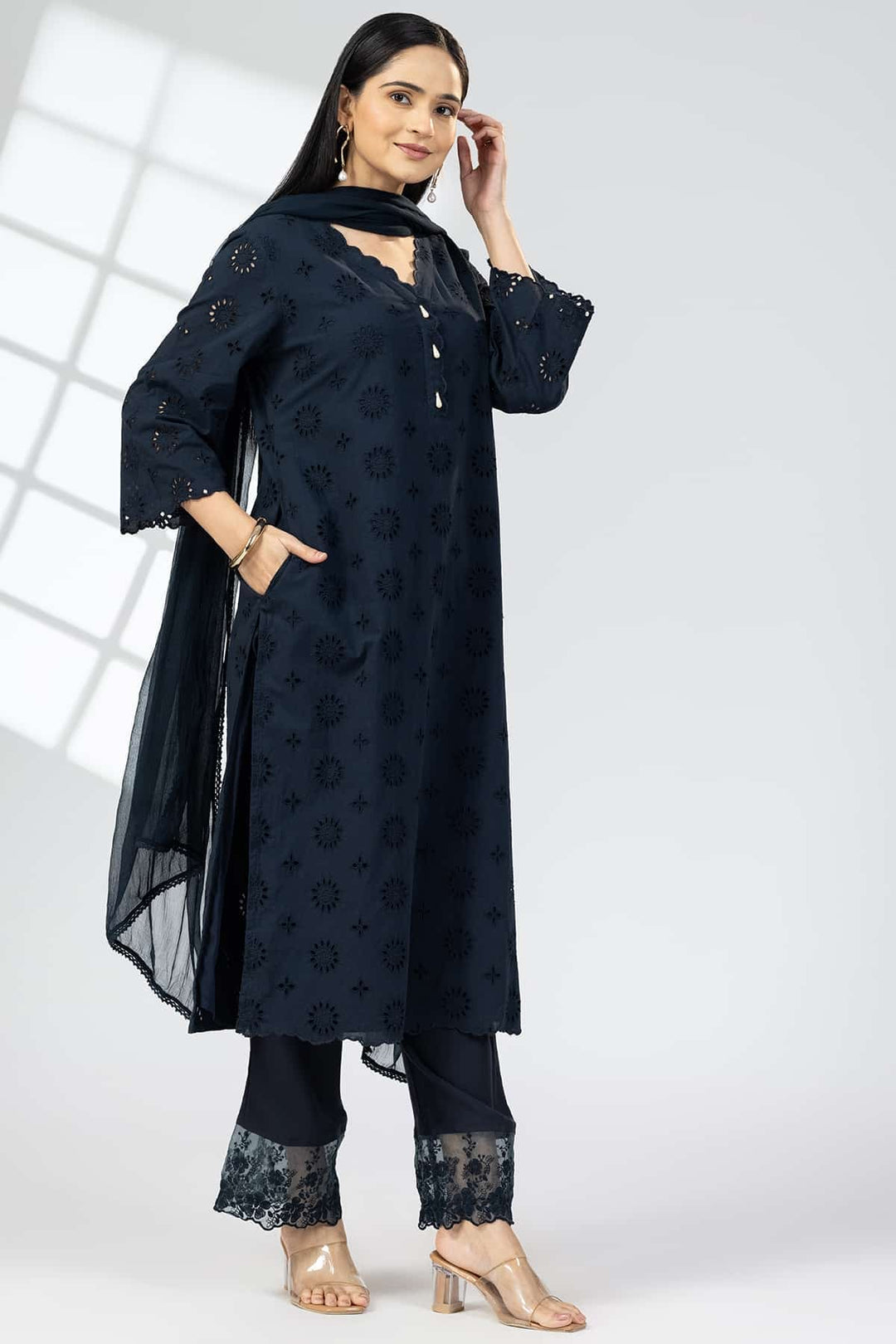 Navy Blue Chiffon Viscose Dupatta