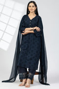 Navy Blue Schiffli Embroidered Kurti