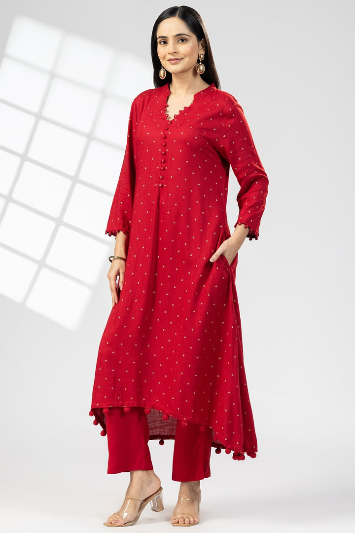 Red Solid Tencel Twill Palazzo