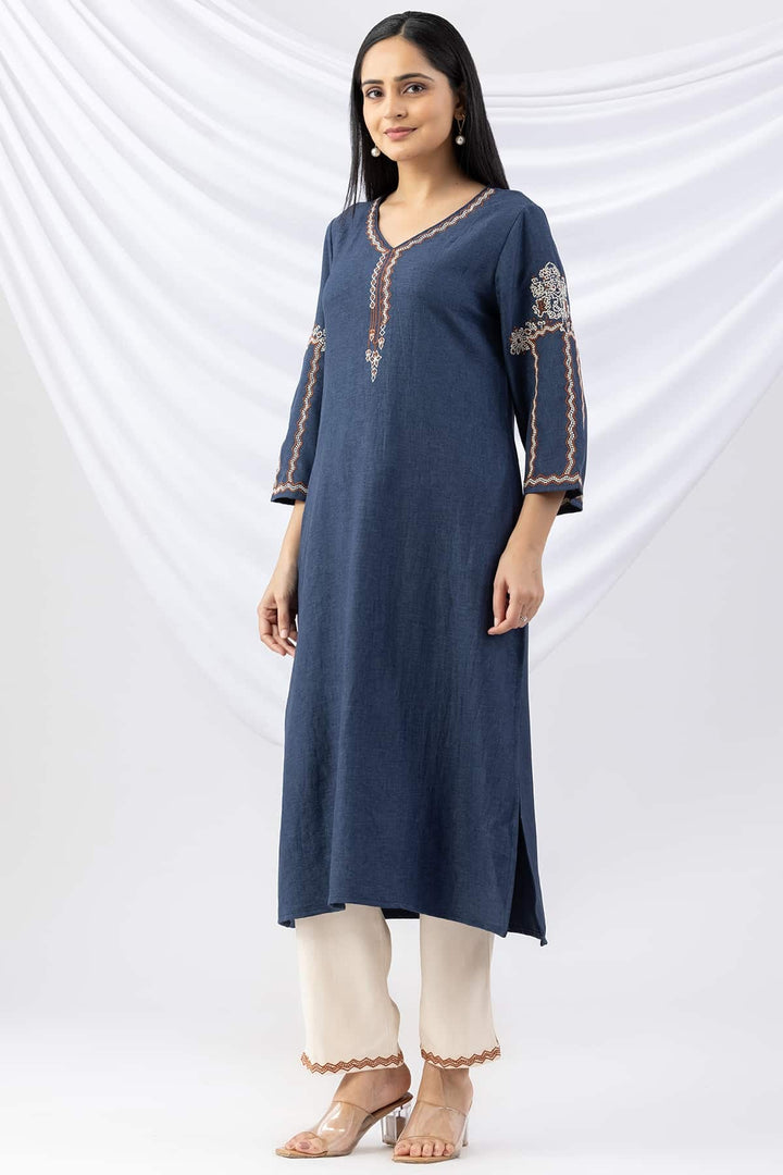 Embroidered Off White Tencel Twill Winter Palazzo