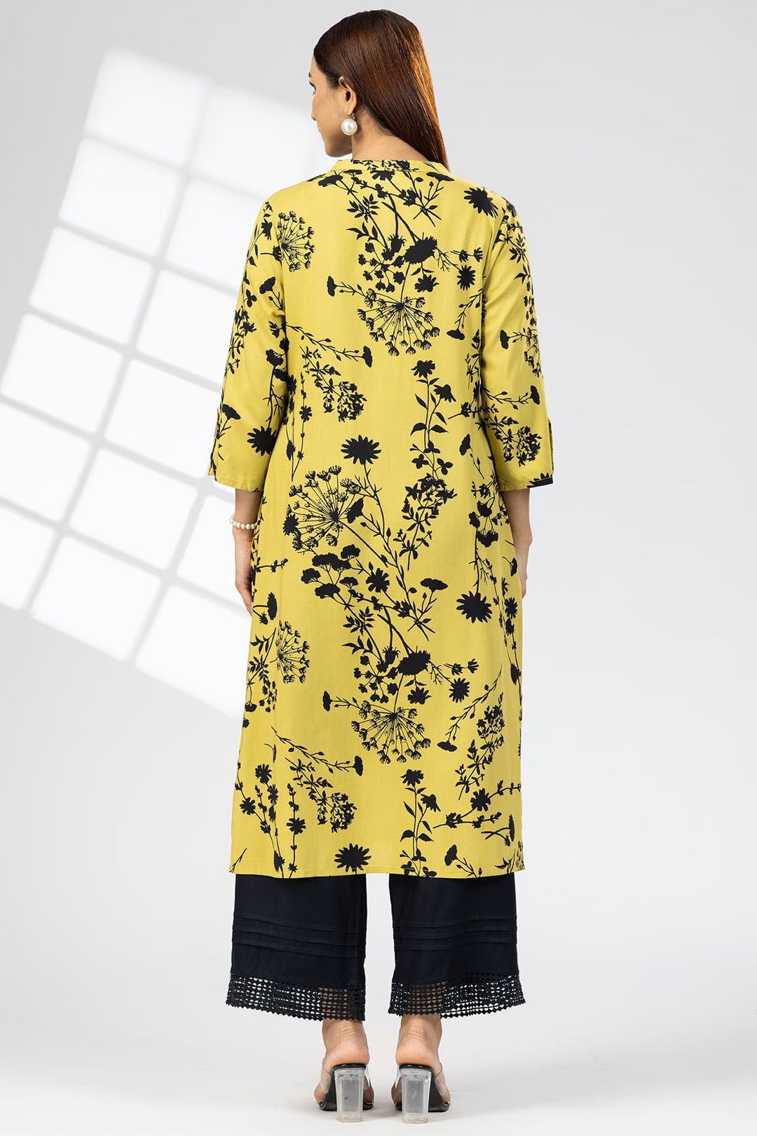 Mustard Rayon Slub Printed Kurti